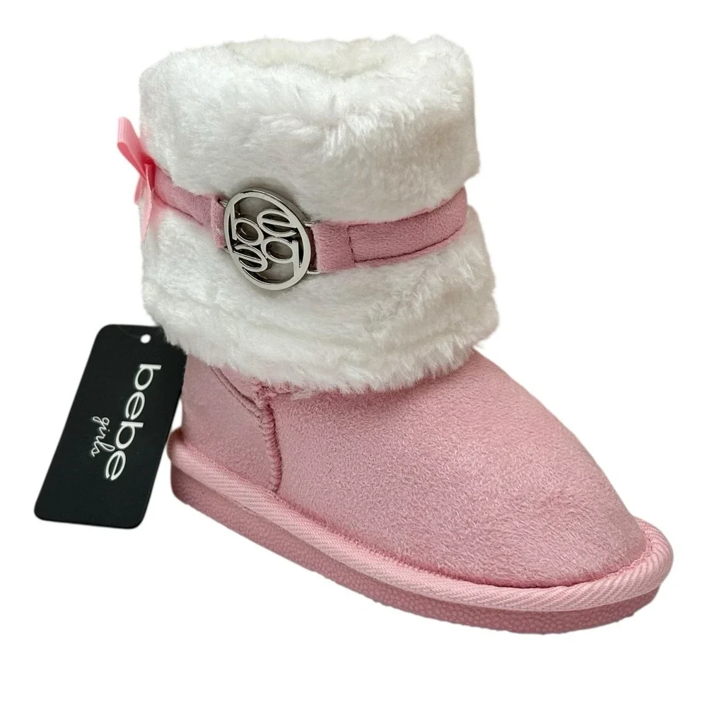 Bebe Toddler Girls Faux Fur Fashion Winter Boots Size 7 Pink-White‎ Lightweight